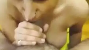 Pervert shoots his stepmom’s blowjob MMS and cums on her