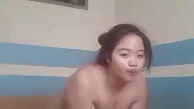 Meghalaya chubby girl riding dick of lover at home