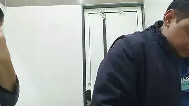 Wife in abroad fucked by office manager in washroom